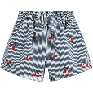 Baluomoya 2-10T Little&Big Kids Girls Cherry Emboridery Denim Shorts Jeans