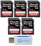 SanDisk 64GB (Five Pack) Extreme Pro Memory Card (SDSDXXY-064G-GN4IN) SDXC 4K V30 UHS-I with Everything But Stromboli (TM) Combo Reader