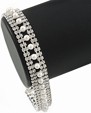 Avalaya Bridal/Wedding/Prom/Party Austrian Crystal, White Glass Pearl Bracelet In Rhodium Plating - 18cm L/ 5cm Ext - Image 3