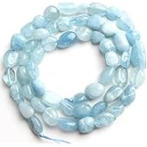 HAAMIIQII Natural Blue Aquamarine Pebble Stone 5-8mm Small Irregular Freeform Tumbled Loose Gemstone Beads for Jewelry Making Strand 15 Inch (45-50pcs)