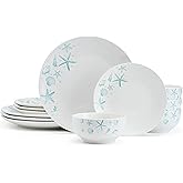Studio Nova Tahiti Coastal 12 Piece Dinnerware Set, Service for 4, Multicolored Stoneware Plates and Bowls with Vibrant Coastal Design for Everyday Dining
