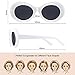 Elimoons Clout Goggles Bold Retro Oval Mod Thick Frame Sunglasses Round Lens 2 Pack,White & White