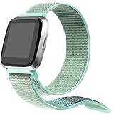 bayite Soft Nylon Bands Compatible with Fitbit Versa Women Men, Breathable Sport Loop Band Replacement Accessories Wristband, Green