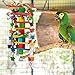MEWTOGO Large Bird Toys - Natural Wooden Parrot Chewing Toys with Edible Colored Blocks & Sturdy Knots for African Grey Macaw Amazon Parrot Conures Cockatiels