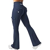 YEOREO CoreFlex Women Workout Flare Leggings with Pockets Hidden Scrunch High Waisted Cargo Gym Yoga No Front Seam Leggings