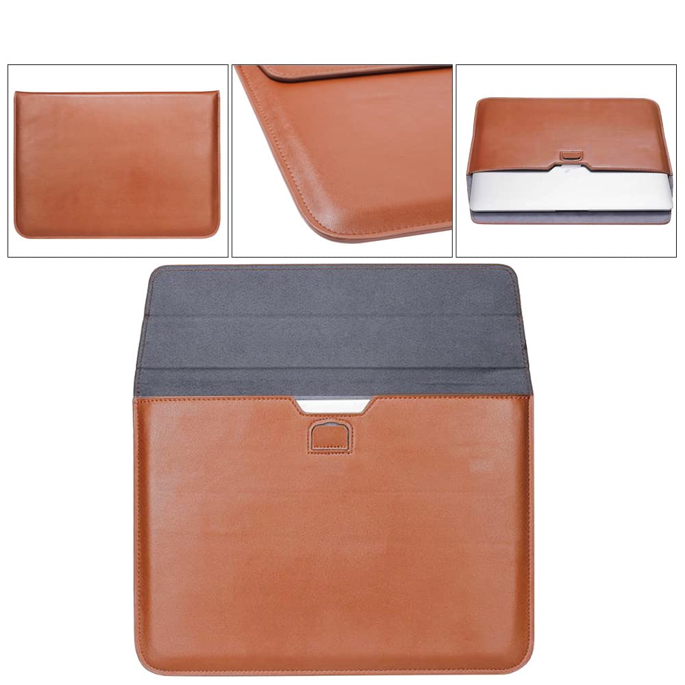 14 Inch Laptop Sleeve Bag with Adjustable Laptop Stand, Ultra-slim Lightweight Case/Water-Resistant PU Leather Computer Tablet Carrying Bag/Pouch Skin Cover for Acer/Asus/Dell/Lenovo (14 inch, Brown)