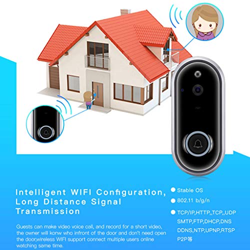 Wireless WiFi Video Doorbell Camera, M6 Visual Intercom Secure Camera Remote Smart Doorbell, Voice Calls, and Short-Term Video, Alarm Push, Night Vision (Gray Smart Doorbell)