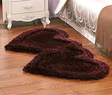 P Home Decor Premium Heavy Super Soft Silky Shaggy Anti Skid Heart Shape Bedside Runner Carpet Mat for Bedroom Living Room Floor Home Decoration, Brown