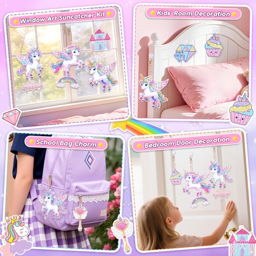Gifts for 5 6 7 8 Year Old Girls: Diamond Arts and Crafts for Kids Age 5-10 Girls Birthday Presents, DIY Unicorn Gem Art Kits Toy for 5-6-7 Year Old Kids Craft Sun Catchers for Windows Home Decoration
