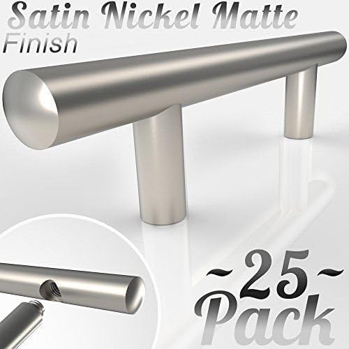 ALPINE HARDWARE Premium Solid Euro Style Bar Handle Pull-25Pack-3 inch Hole Center & 5 3/8 inch Length-Heavy Stainless Steel Bar Handle Pull with a Matte Nickel Finish-American Owned Cabinet Hardware