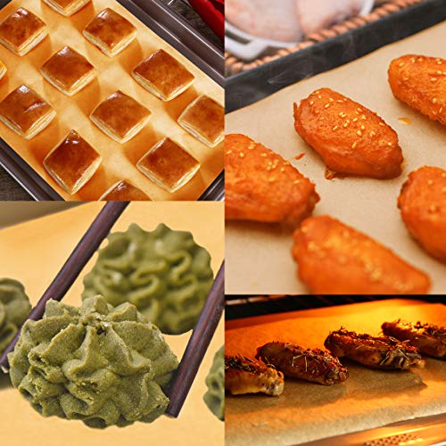 Parchment Paper Baking Sheets - 200pcs Non-Stick Unbleached Cookie Baking Paper Liners for Cooking Grill Steam Baking Pans - No Curl or Burn, Oven Safe, 11.8 X 8 Inches Brown, with Silicone Brush