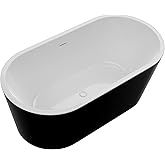 ANZZI 55 Inch Acrylic Freestanding Bathtub In Glossy White | Chand Pre-plumbed Solid Deep Soaker Tub With Built In Overflow And Drain | Soaking Stand Alone Tub 72 Gallons Capacity | FT-AZ098-55BK