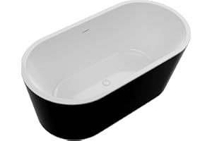 ANZZI 55 Inch Acrylic Freestanding Bathtub In Glossy White | Chand Pre-plumbed Solid Deep Soaker Tub With Built In Overflow And Drain | Soaking Stand Alone Tub 72 Gallons Capacity | FT-AZ098-55BK