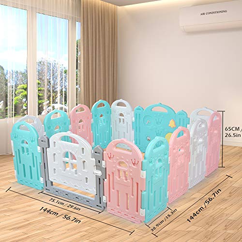Baby Playpen, BAMMAX Baby Fence Baby Play Yards 14-Panel Kids Activity Centre Safety Playard Indoor Outdoor Portable Play Pen Play Area with Anti-Skid Silicone Sucker for Toddler 9 Months~3 Years Old