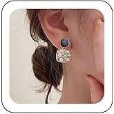 Ximdble Vintage Crystal Square Stud Earrings Boho Pearl Drop Earrings Rhinestone Square Dangle Earrings Black Enamel Square Stud Earrings Jewelry for Women