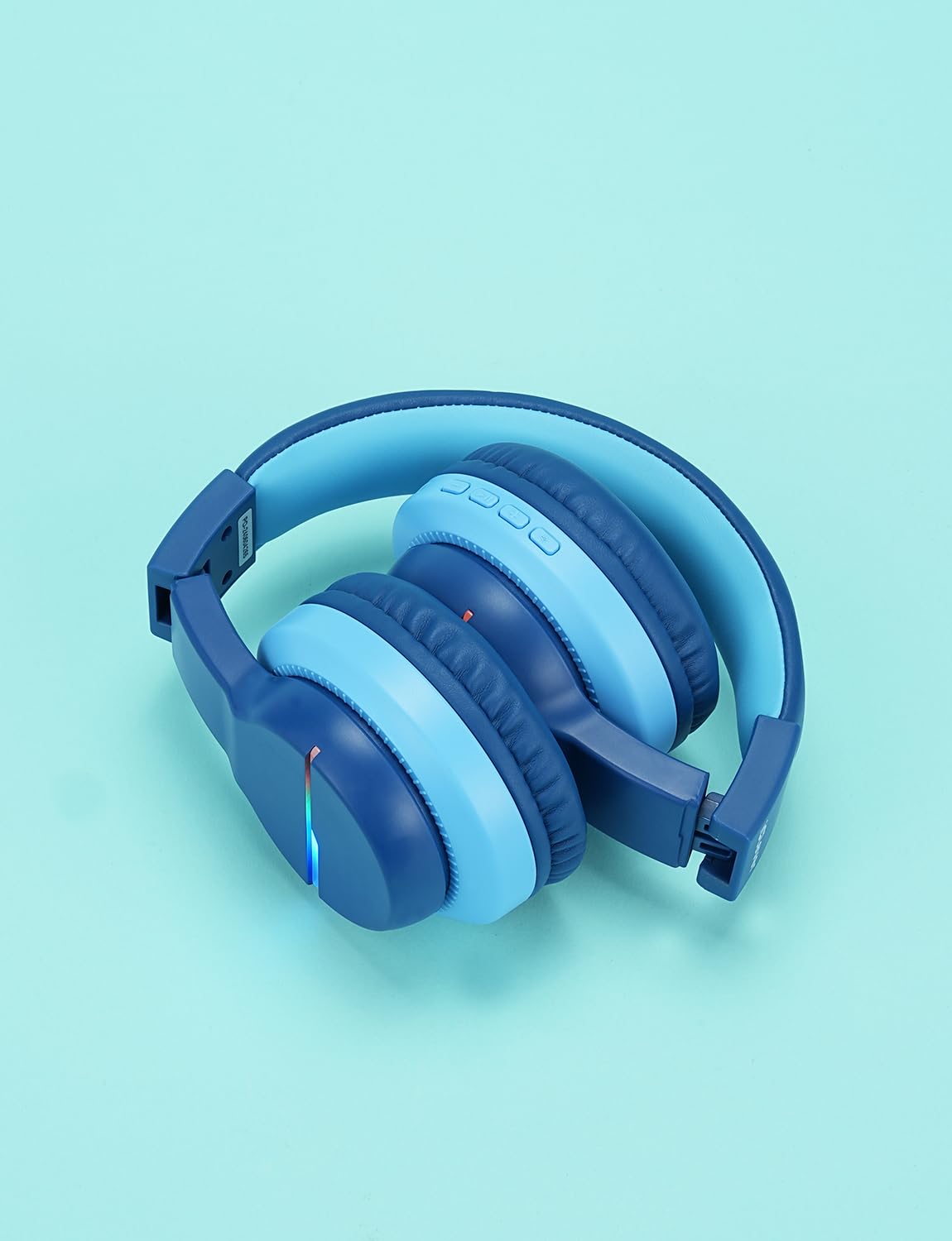 iClever BTH12 Kids Bluetooth Headphones,Colorful LED Lights Kids Headphones Wireless,74/85dBA Safe Volume,85H Playtime,Fast Charging,Bluetooth 5.2,Over Ear,Built-in Mic for iPad/Tablet/Airplane,Blue