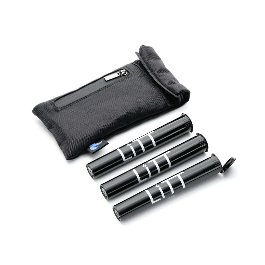 LITT Stash Bag Discreet Smell Proof Bag with Velcro Fastener, Zip - Leather Storage Case - Odour Resistant Pouch - Portable Accessory Bag (Pocket Pouch with Tubes).