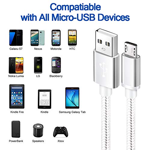 Micro USB Cable 10ft 3 Pack Android Charger Cable Extra Long Nylon Braided Charging Cord High Speed Durable Fast Charging for Samsung Galaxy S7 Edge S6 S5 Android Phone