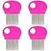 4 Pack Lice Combs, Nit Remover with Metal Teeth and Magnifier Tool for Hair and Head (Pink)