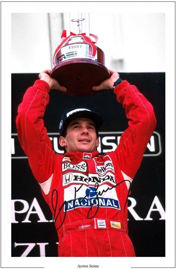 Photographs - Ayrton Senna Signed Photo Print With Pre Printed Signature - F1 Formula One - Autograph Gift, 12x8 Inches 304.8 mm x 203.2 mm