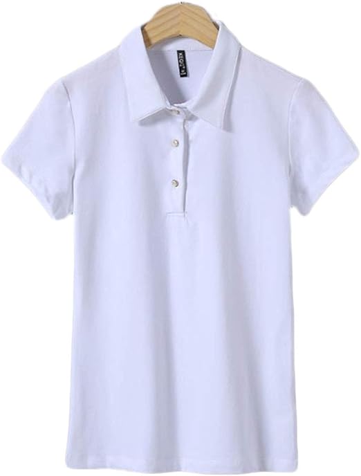 Amazon フッカツ レディース 半袖 ポロシャツ 細身 スリム 通気 速乾 Tシャツ レディース トップス Vネック 襟付き カットソー 綿 大きいサイズ 無地 ゴルフウェア 通勤 オフィス カジュアル ホワイト3xl ポロシャツ 通販