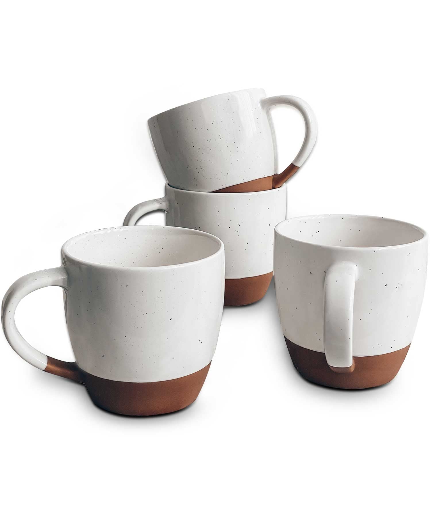 Photo 1 of Mora Ceramic Large Latte Mug Set of 4, 16oz - Microwavable, Porcelain Coffee Cups With Big Handle - Modern, Boho, Unique Style For Any Kitchen. Microwave Safe Stoneware - Vanilla White