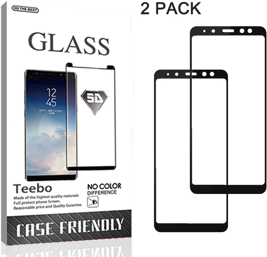 Teebo 2 Pack-Tempered Glass for Samsung Galaxy A8 Plus 2018,[Black] Full Glue Black Screen Protectors Film Anti Fingerprint
