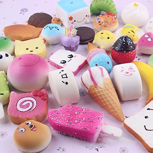 20 Pcs Random Cute Food Squishy Toys, Kawaii Slow Rising Squeeze Squishy Toys for Kids ,Stress Relief Gifts,Decoration