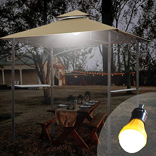 Keymaya 8'x5' Grill Gazebo Shelter for Patio and Outdoor Living BBQ Shelter Tent, Double Tier Soft Top Canopy and Steel Frame with Bar Counters, Bonus LED Light (Khaki)