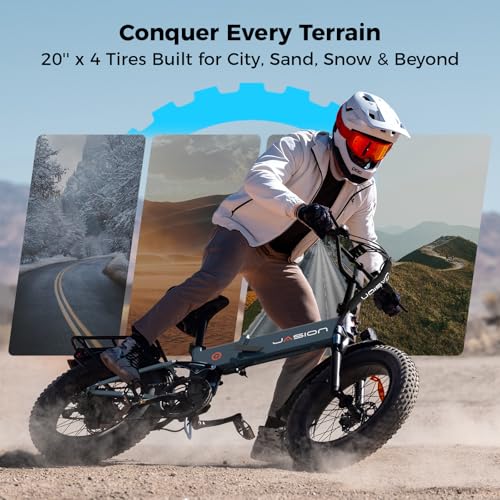 Jasion X-Hunter Electric Bike for Adults,1400W Peak Folding Ebike,20''*4 Fat Tire Foldable Ebike,30MPH 70+Miles 48V 13AH Removable Battery,Full Suspension System Design,7-Speed Bicycles