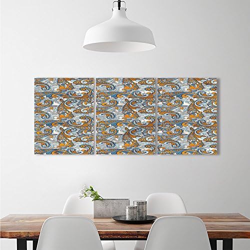djidliyz8 Vintage Triptych Canvas Set Paisley Inspired Asian Swirls Curls Floral Abstract Botanical Orientallandscape wall stickers Orange Pale Blue Cream