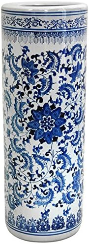 Porcelain 24-inch Blue and White Floral Umbrella Stand (China)