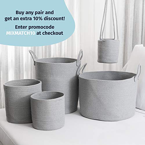 OrganiHaus XXL Cotton Rope Blanket Basket with Real Leather Handles