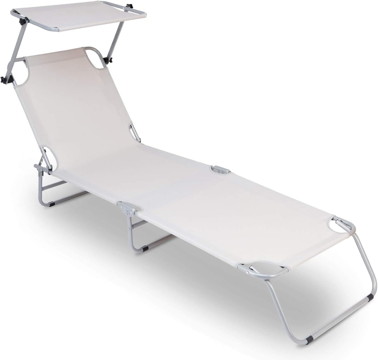 SUNMER Folding Sun Lounger With Adjustable Backrest And Sun Shade Roof | Stone Grey