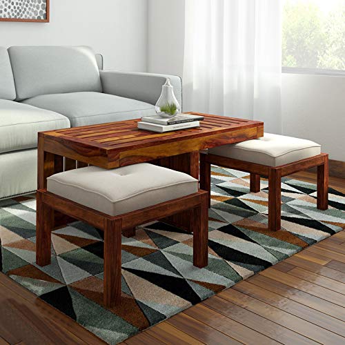 Daintree Sheesham Wood Center Coffee Tea Table with Stools for Home