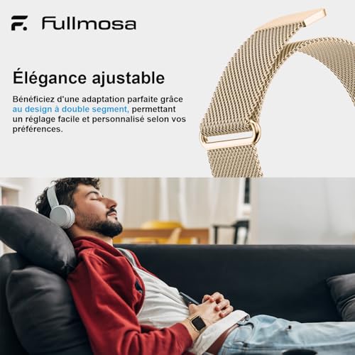 Fullmosa Compatible Apple Watch Band 42(S11/10) 41mm 40mm 38mm for Women Men Milanese Loop Stainless Steel Bracelet iWatch SE 3/2/1 Series 11 10 9 8 7 6 5 4 3 2 1 42/41/40/38mm Gold