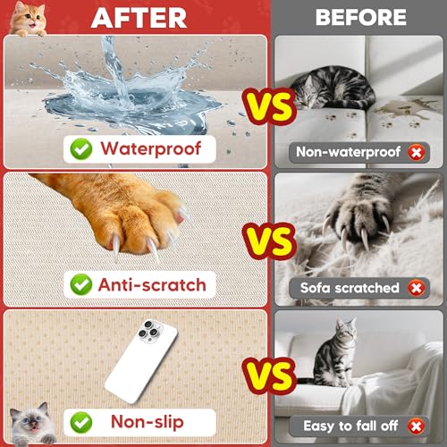 Loiion Pet Fur Sofa Covers, 3 Seater Sofa Cover, Furniture Protector for Dogs, Sofa Protector for Cats Scratches and Pet Dogs, Non-Slip Stains, Khaki, 380 x 180 cm