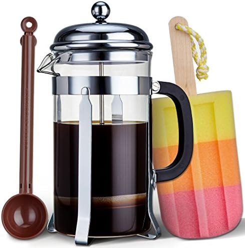 French Press Coffee &amp; Tea Maker 34 Ounce (1 Liter, 8 Cup)--Best Press Pot with Food Grade Frame &amp; Lid--Free Scoop &amp; Bag Clip (for Easy Clean &amp; Storage) &amp; Wish Card Bonus in Package