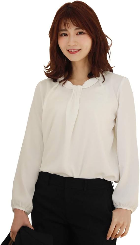Amazon タイ風ネックプチ衿付きブラウス フォーマル スーツ インナー 入学式 ママ 卒業式 母 卒園式 ビジネス オフィス ミセス オフ シャツ ブラウス 通販