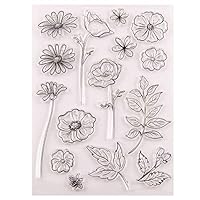 6.1 by 8.5 Inch Daisy Flower Leaves Clear Rubber Stamps for Card Making and Scrapbooking Thanksgiving Christmas Birthday Silicone Stamps (T1585)