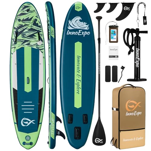 InnoExpo 11' Inflatable Stand Up Paddle Boards with Premium Accessories, Wide Stable SUP Paddle Board Design, Non-Slip Comfort Deck for Youth & Adults