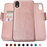 Dreem Fibonacci 2-in-1 Wallet-Case for iPhone XR, Magnetic Detachable Shock-Proof TPU Slim-Case, Allows Wireless Charging, RFID Protection, 2-Way Stand, Luxury Vegan Leather, Gift-Box - Rose-Gold