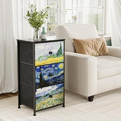 Cassettiera con 3 cassetti in tessuto Van Gogh armadietto comodico da toeletta per camera da letto, armadio industriale corridoio, soggiorno, cameretta dei bambini
