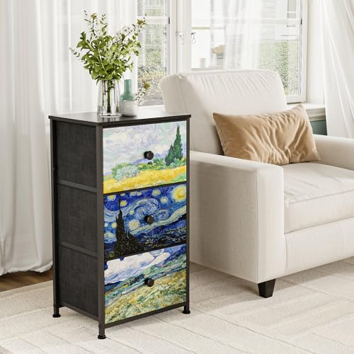 Cassettiera con 3 cassetti in tessuto Van Gogh armadietto comodico da toeletta per camera da letto, armadio industriale corridoio, soggiorno, cameretta dei bambini