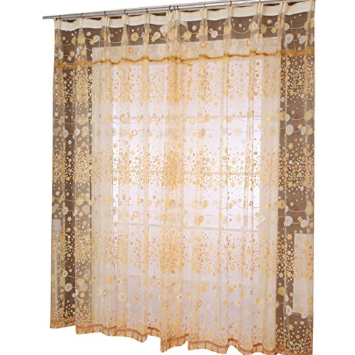 Lowpricenice (TM) Romantic Floral Tulle Decorative Curtain Door Window Panel Sheer Scarf Curtain 200cm x 100 cm (orange)