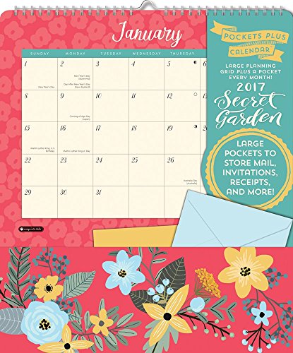 Orange Circle Studio 2017 Pockets Plus Wall Calendar, Secret Garden by 