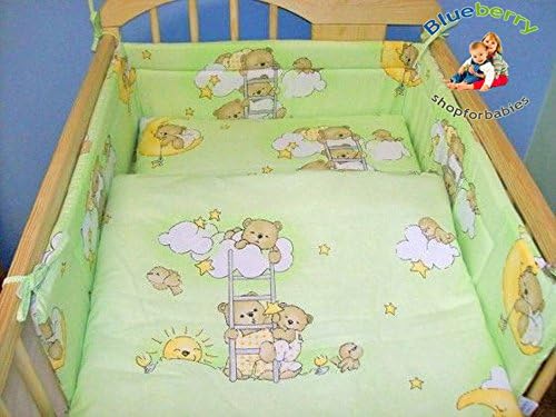 BlueberryShop BABY TODDLER JUNIOR BED COT BUMPER 35cm x 150cm (13.8" x 59") ( 0-2Yrs ) ( 150 x 35 cm ) Green Bear