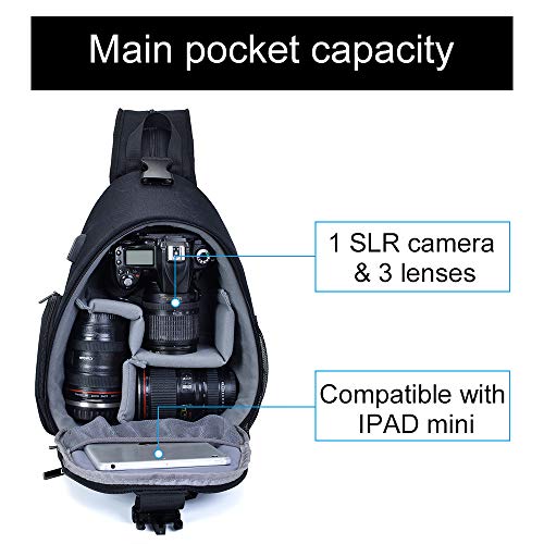 CADeN Camera Bag Sling Backpack, Camera Case Bag with USB Charging Port Compatible for DSLR/SLR