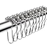 Hooks & Rings Shower Curtain Rings, Metal Roller Shower Curtain Hooks,! Set Of 12 Rustproof Nickel Plated Brass & Stainless Steel Bathroom Curtain Rings, Clips Easy Stays On Tight