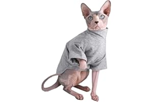 KITIPCOO Sphynx Cat Clothes Winter Thick Cotton T-Shirts Double-Layer Pet Clothes, Pullover Kitten Shirts with Sleeves, Hairless Cat Pajamas Apparel for Cats & Small Dogs (M (5.5-7.1 lbs), Grey)